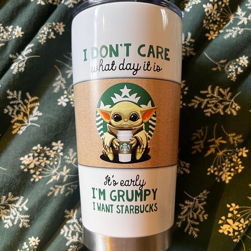 White and Green Tumbler with grogu